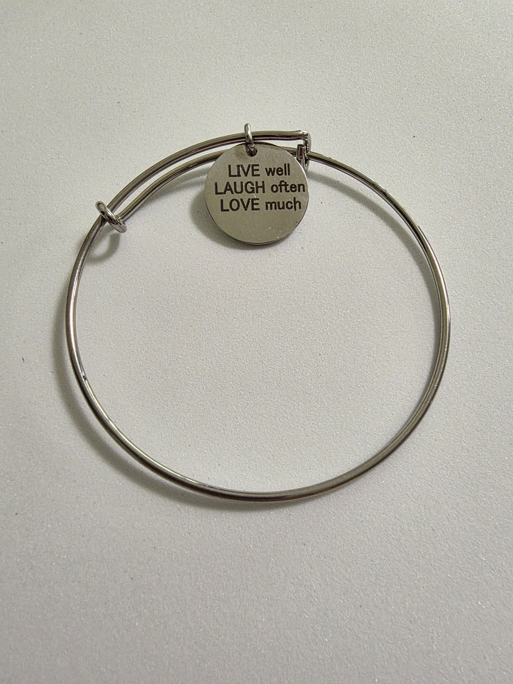 Inspirational Round Charm Bangle Bracelet - Silver Toned